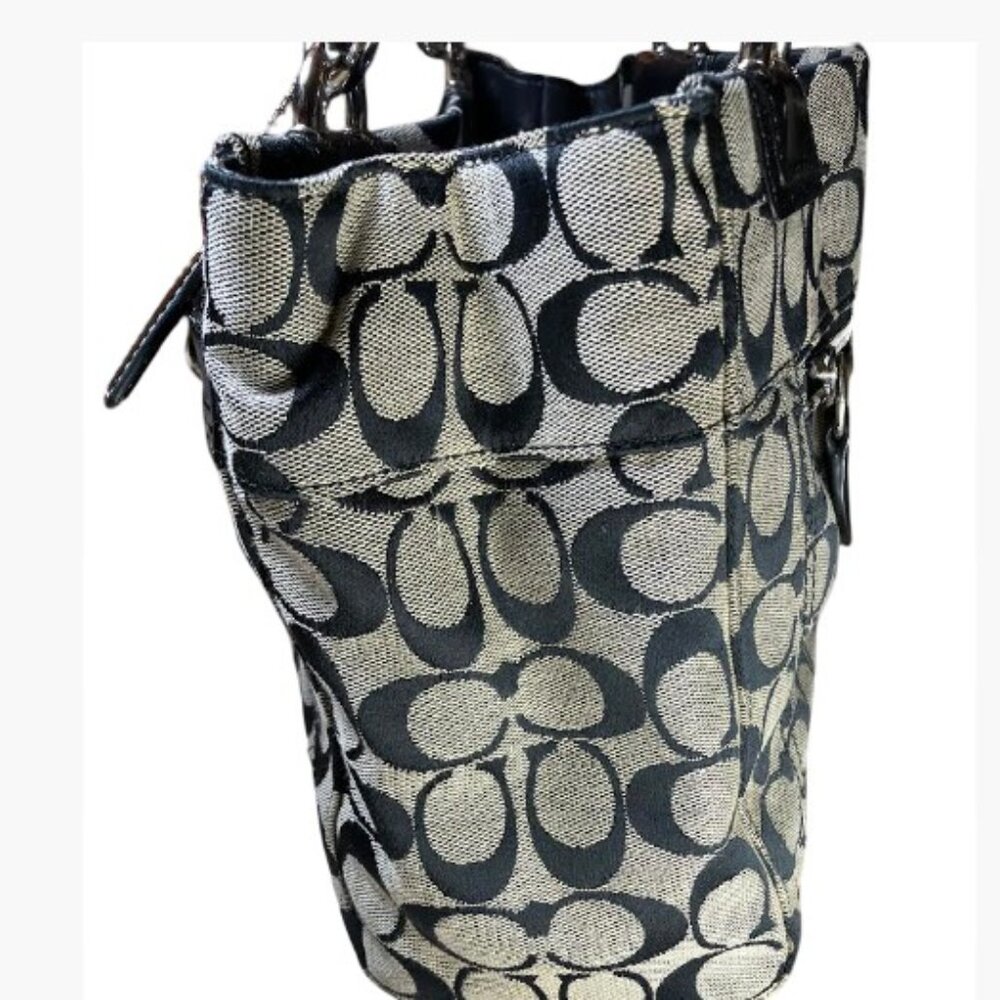 Coach Penelope Signature Carryall Tote in Black and Gray Monogram Canvas EUC - Picture 3 of 15